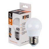 Лампа светодиодная G45 230В  7w(=75w) 3000К Е27 (шарик) "Прогресс"