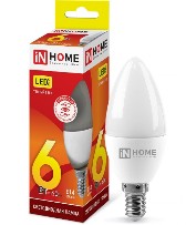 Лампа светодиодная С37 230В 6w(=60w) 3000К Е14 (свеча) inHome