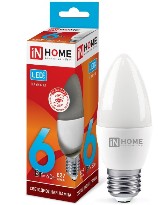 Лампа светодиодная С37 230В 6w(=60w) 4000К Е27 (свеча) inHome
