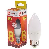 Лампа светодиодная С37 230В 8w(=75w) 3000К Е27 (свеча) inHome