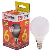 Лампа светодиодная G45 230В  6w(=60w) 3000К Е14 (шарик) inHome