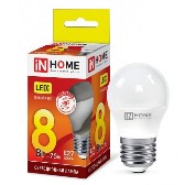 Лампа светодиодная G45 230В  8w(=75w) 3000К Е27 (шарик) inHome