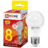 Лампа светодиодная А60 230В  8w(=75w) 3000К Е27 (колба) inHome