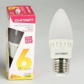Лампа светодиодная С37 230В 6w(=60w) 2700К Е27 (свеча) Онлайт
