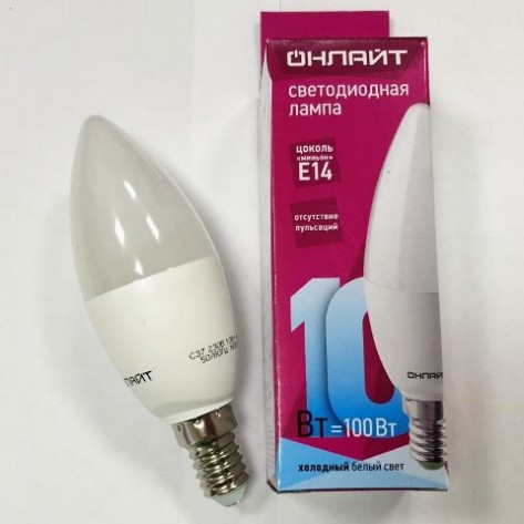 Лампа светодиодная С37 230В 10w(=100w) 4000К Е14 (свеча) Онлайт