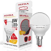 Лампа светодиодная G45 230В  8w(=60w) 2700К Е14 (шарик) SUPRA