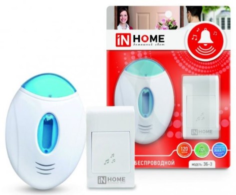 Беспроводной звонок inHome цифровой (32 мел) бел,/голуб.120м